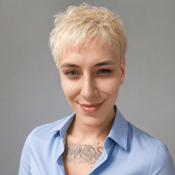 Marina Rosa smiling in a light blue shirt